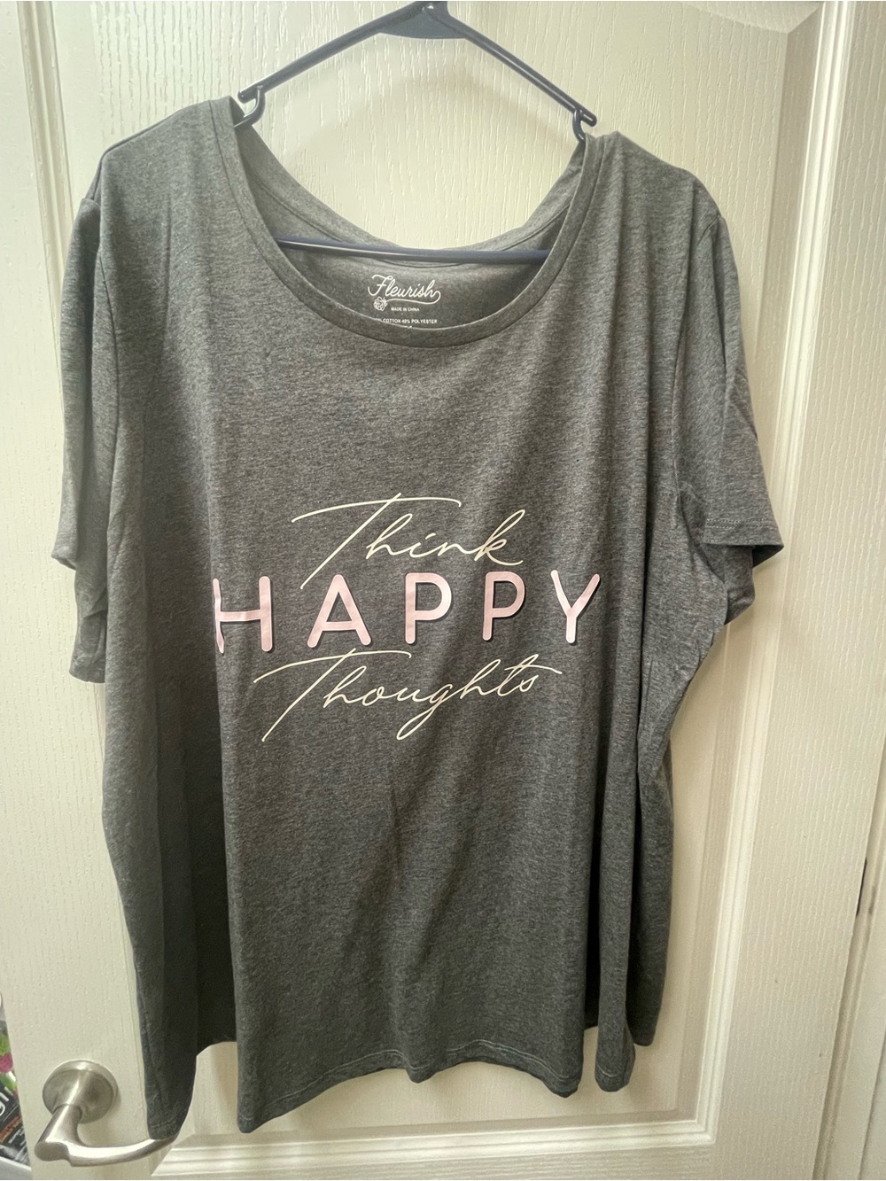Short-Sleeve Tee with Pink & White Script- Think Happy Thoughts